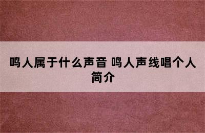 鸣人属于什么声音 鸣人声线唱个人简介